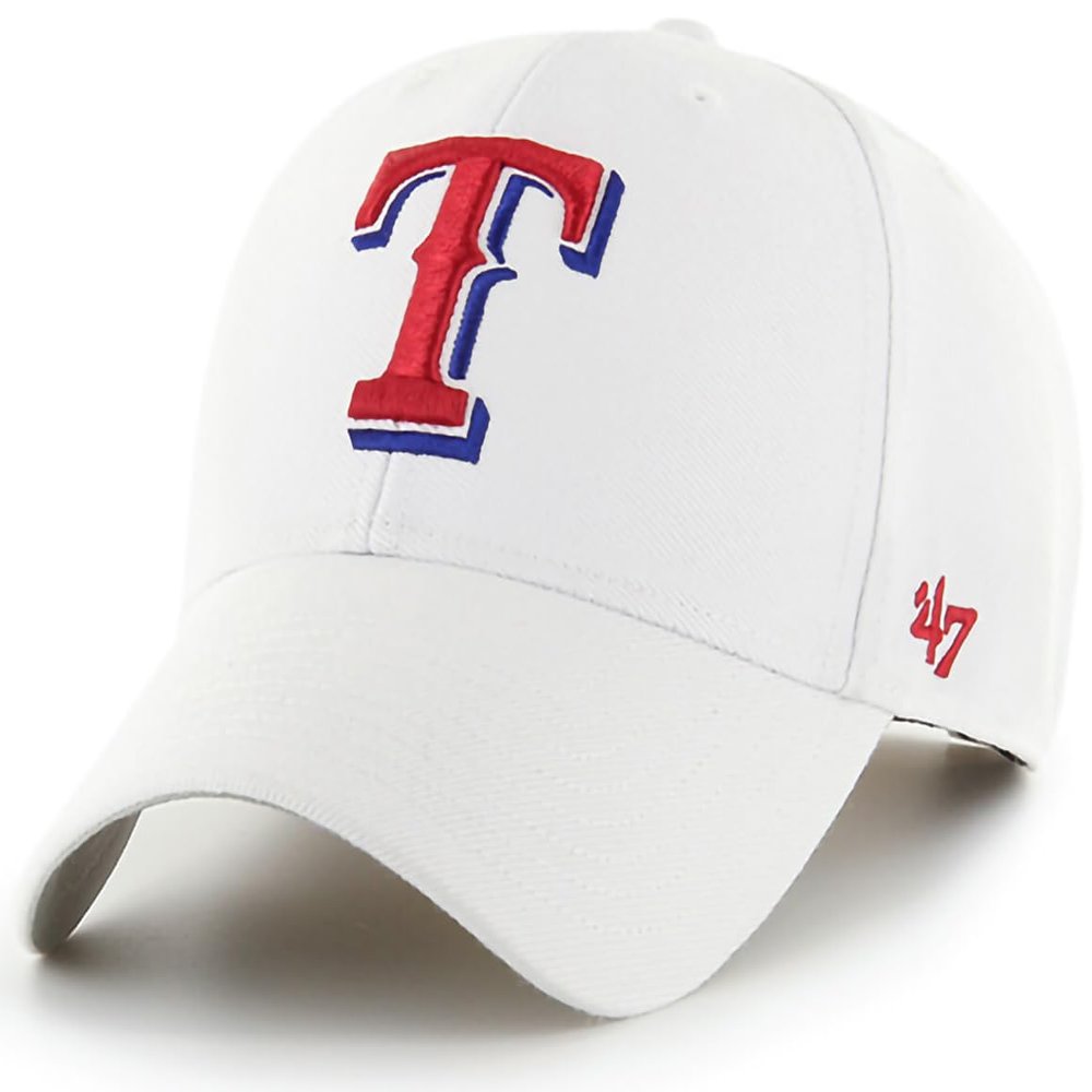 47 MLB White Primary Logo Team Color MVP Adjustable Hat, Adult One Size Fits All - Texas Rangers White