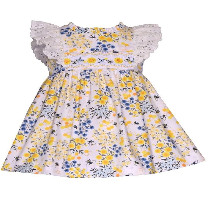 Bonnie Jean Girls 3M-6X Embroidered Smocked Panel Dress (Yellow Bee, 4)