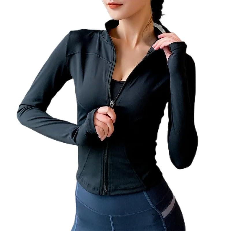 2024 Women Sport Jacket Zipper Yoga Coat Clothes Quick Dry Fitness Jacket Running Hoodies Thumb Hole Sportwear Gym Workout Top