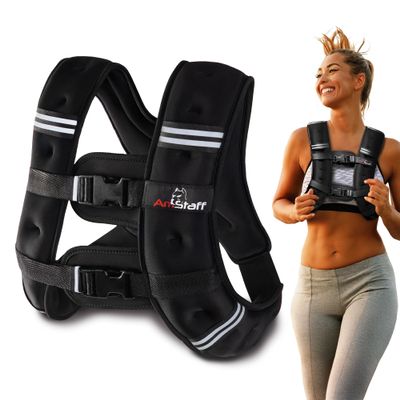 Amstaff Fitness Weighted Vest - Weight Vest for Running, Strength Training & Muscle Building, Features Reflective Stripe for Safe Outdoor Workouts (25lbs, Black)