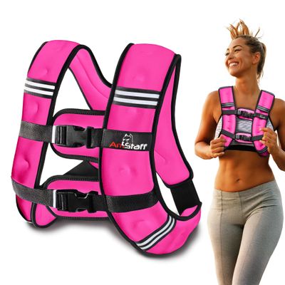 Amstaff Fitness Weighted Vest - Weight Vest for Running, Strength Training & Muscle Building, Features Reflective Stripe for Safe Outdoor Workouts (20lbs, Pink)
