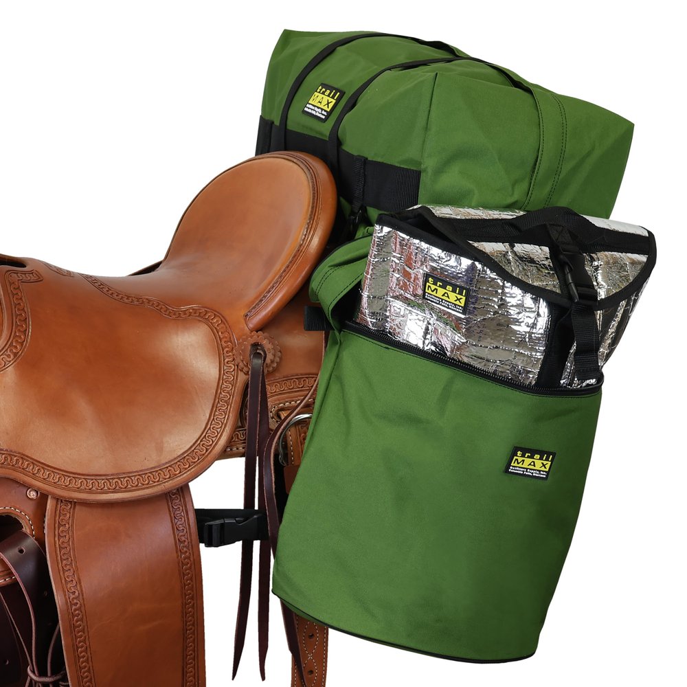TrailMax Large Saddlebags for Trail Riding; Insulated Saddle Bags for Horses with Detachable Cantle Bag; Saddle Bag & Cantle Bag Set; Saddle Bags for Western & Endurance Saddles; Olive