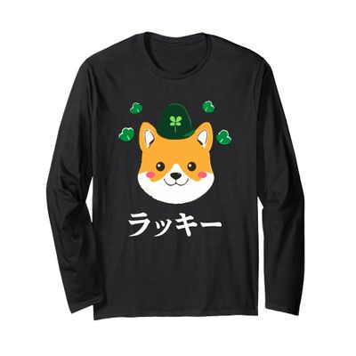 Cute Lucky Shiba Inu Japanese St. Patrick's Day Long Sleeve T-Shirt