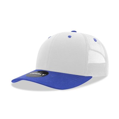 DECKY Standard 6 Panel Mid Profile Structured Cotton Blend Trucker, WHT/RYL, Multi