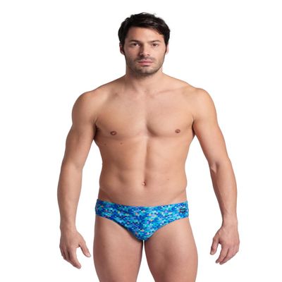 ARENA Performance Men's Pool Tiles Swim Brief Chlorine Resistant MaxLife Swimsuit Practice Pool Training Competitive Bathing Suit, Blue/Multi, US Size 24