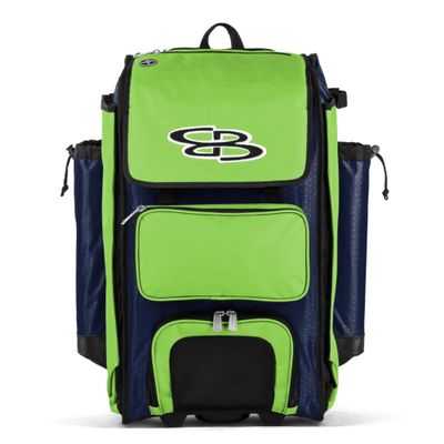 Boombah Catchers Superpack Hybrid Rolling Bat Bag - BM-9060C23 Navy/Lime Green - Wheeled & Backpack Version