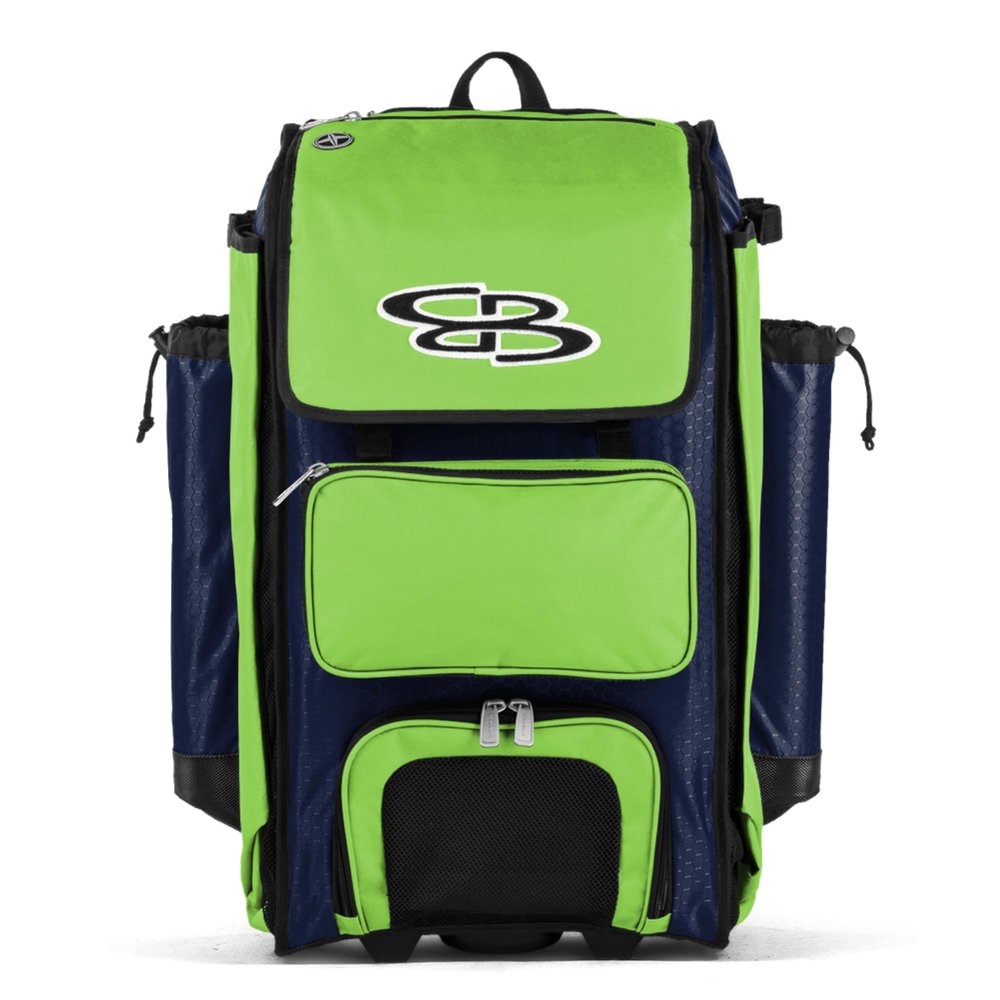Boombah Catchers Superpack Hybrid Rolling Bat Bag - BM-9060C23 Navy/Lime Green - Wheeled & Backpack Version