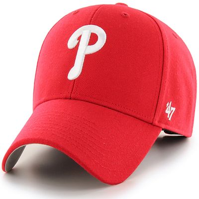 47 Brand MLB Team Color Primary Logo MVP Adjustable Structure Baseball Cap Hat, Adult One Size Fits All - Philadelphia Phillies Red