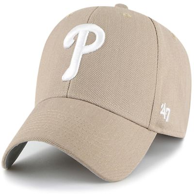 47 MLB Khaki White Primary Logo MVP Adjustable Hat, Adult One Size Fits All - Philadelphia Phillies - Khaki White