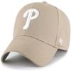 47 MLB Khaki White Primary Logo MVP Adjustable Hat, Adult One Size Fits All - Philadelphia Phillies - Khaki White