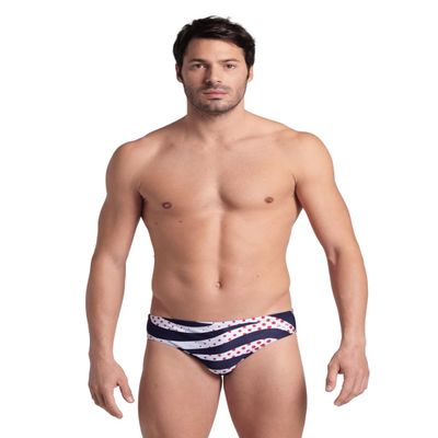 ARENA Performance Men's Multi Stripes Swim Brief Chlorine Resistant MaxLife Swimsuit Practice Pool Training Competitive Bathing Suit, Navy/Multi, US Size 36