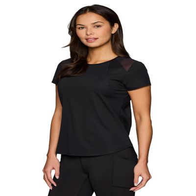 RBX Active Women's Workout Top with Mesh Panels, Crewneck Relaxed Fit Breathable Quick Drying Gym Running T-Shirt, Plus Size Black 3X