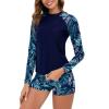 NineFit Basics Women Two Piece Rash Guard Long Sleeve Swimsuits Uv UPF 50+ Swim Tops Shirt Workout Bathing Suit with Boyshort Bottom, XX-Large, A02_blue view 1