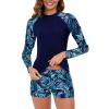 NineFit Basics Women Two Piece Rash Guard Long Sleeve Swimsuits Uv UPF 50+ Swim Tops Shirt Workout Bathing Suit with Boyshort Bottom, XX-Large, A02_blue view 2