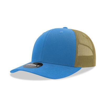 DECKY Standard 6 Panel Mid Profile Structured Cotton Blend Trucker, Sky/KHA, Multi