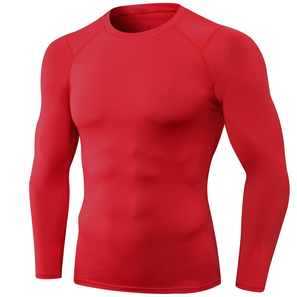 SPVISE Red Men's Compression Long Sleeve Shirts Dry Fit Athletic Workout Shirts Sports Base Layer Gym Tops Running T-Shirts