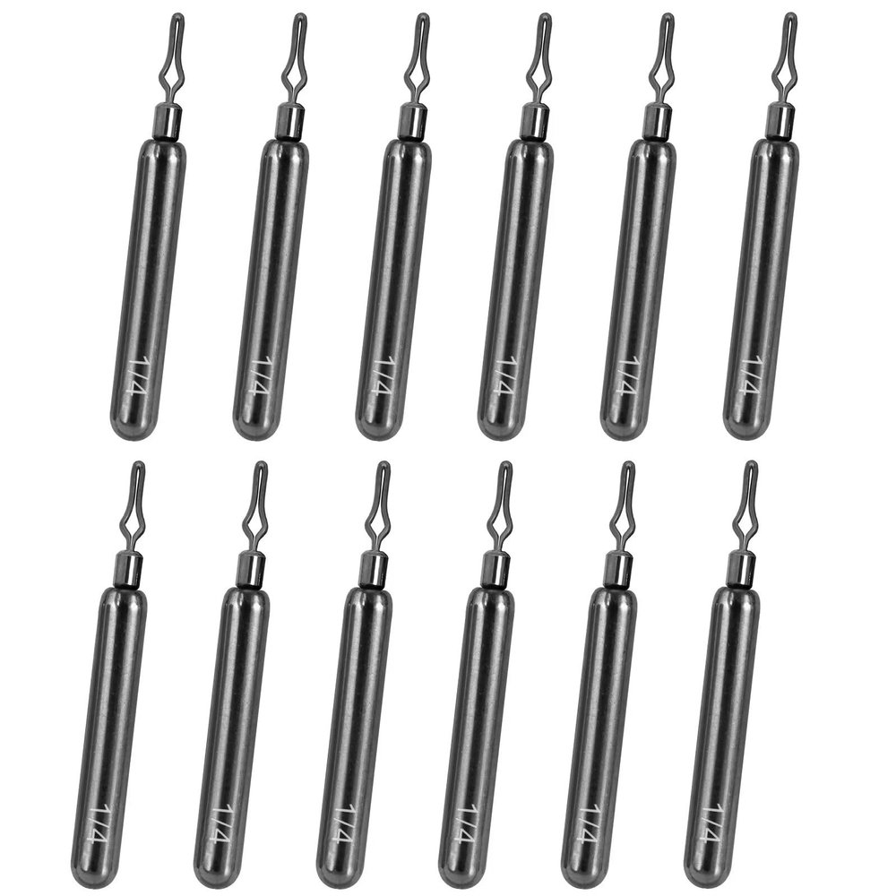 Fishfun 12Pcs Tungsten Drop Shot Weights Sinkers for Bass Fishing, Tungsten Dropshot Fishing Weights, Silver Clip On Skinny, 3/16 oz
