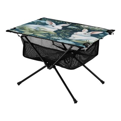 SDMKA White Bunnies Outdoor Folding Table for Camping, Beach & Picnic  Portable, Easy-to-Carry Camping Side Table with Durable Bag for BBQ, Camp Use