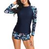 Generic Women Two Piece Rash Guard Long Sleeve Swimsuits Uv UPF 50+ Swim Tops Shirt Workout Bathing Suit with Boyshort Bottom, XX-Large, A10_navy view 3