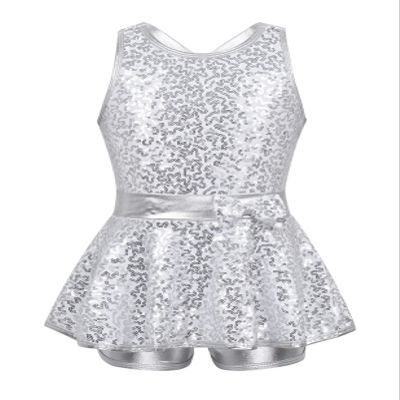 Zaldita Kids Girls Sequins Jazz Latin Hiphop Dance Costume Crisscross Back Leotard Dress Performance Dancewear White 12 Years