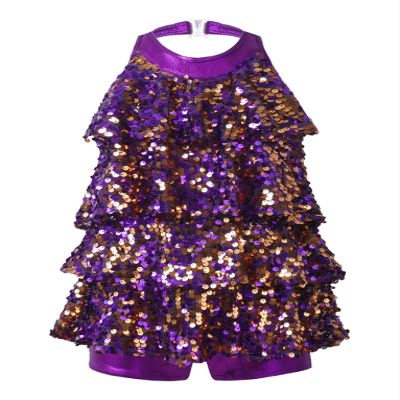 Zaldita Girls Ruffles Sequins Hiphop Jazz Latin Dance Shorty Leotard Tutu Dress Ballet Performance Costume Purple 8 Years