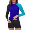 Generic Women Two Piece Rash Guard Long Sleeve Swimsuits Uv UPF 50+ Swim Tops Shirt Workout Bathing Suit with Boyshort Bottom, XX-Large, A01_blue view 2