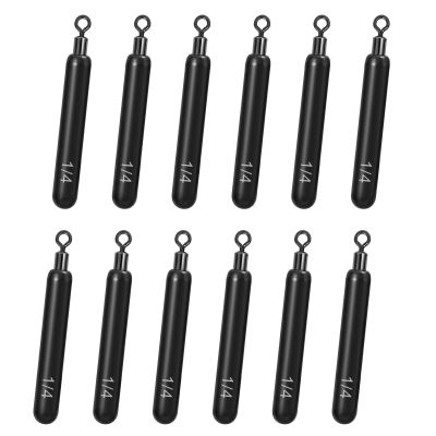 Fishfun 12Pcs Tungsten Drop Shot Weights Sinkers for Bass Fishing, Tungsten Dropshot Fishing Weights, Black Tie On Skinny, 1/4 oz