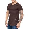 SWJGLITTR Mens Muscle Slim Fit Short Sleeve Crewneck Gym Bodybuilding T Shirt Workout Athletic Summer Hole T-Shirts (Brown,Large) view 2