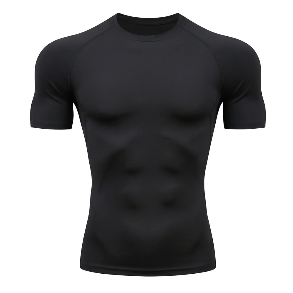 Towintec Men's Compression Shirts Workout Sports Short Sleeve Running Tops Cool Dry Tight T-Shirt Baselayer Gym Undershirts(Black,S)