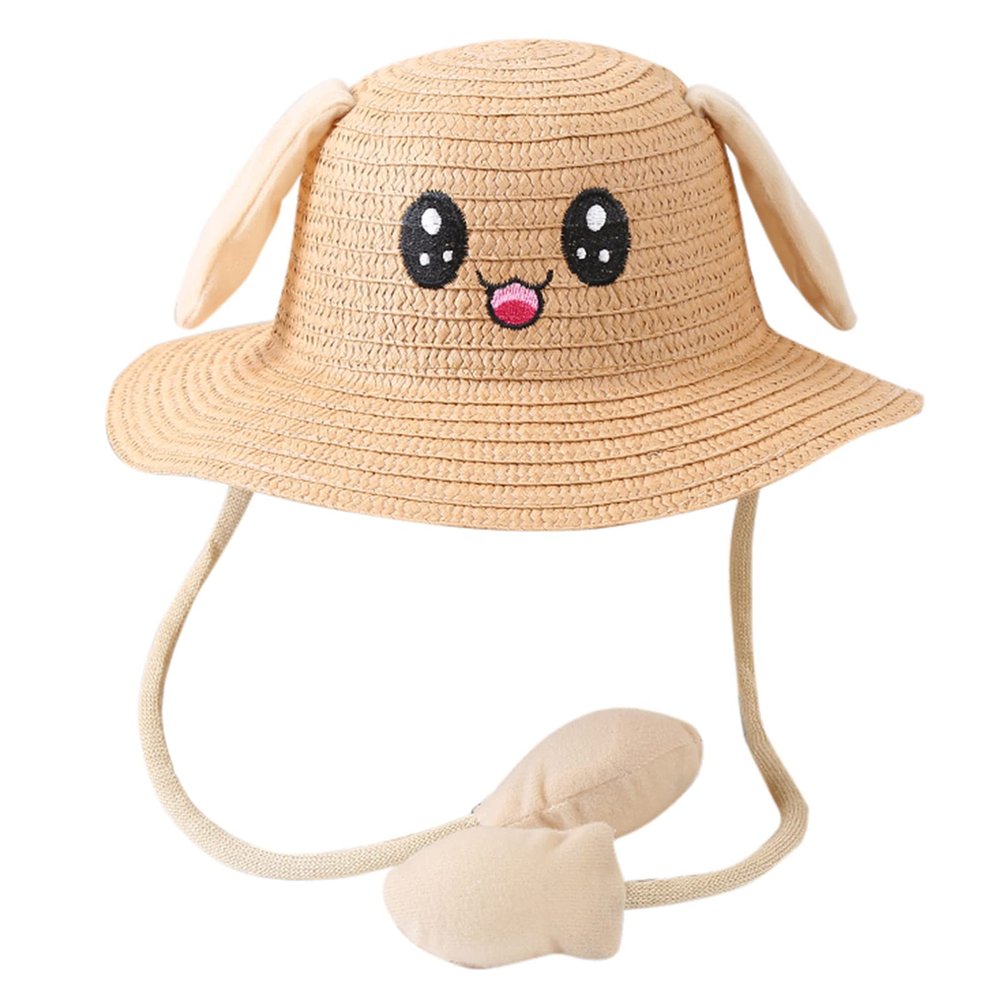 Kids Rabbit traw Sun Hat Ear Moving Funny Jumping Cute Bunny Hat Wide Brim Summer Beach Caps for Girls (C, One Size)