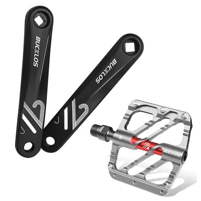 BUCKLOS MTB Flat Pedals Mountain Bike Pedals,Ebike Mountain Bike Square/Diamond/Hollow Crank Arm -152MM/170MM/175MM for Electric Bike/Road Bike/Commuter Bike/Exercise Bike/Fat Bike