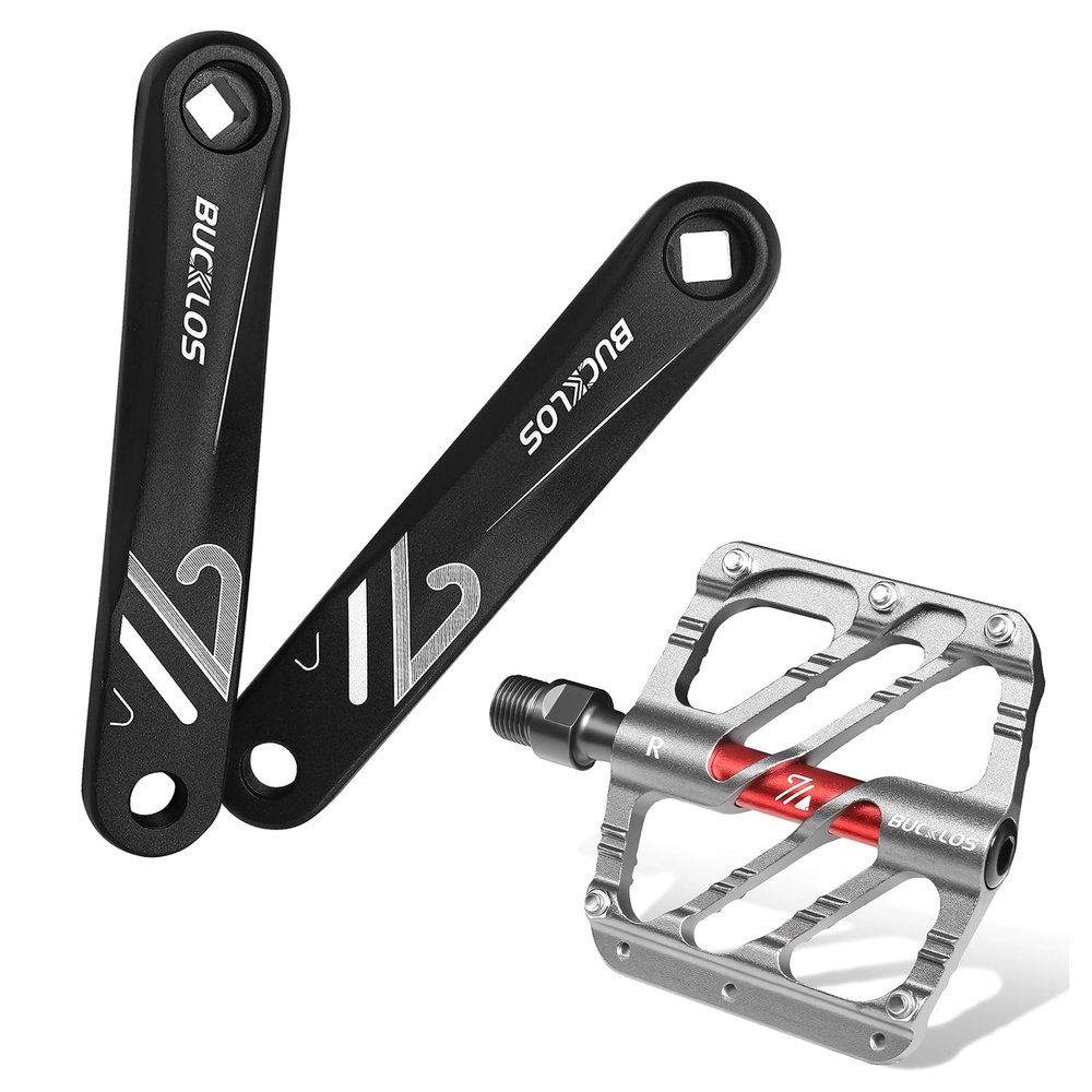 BUCKLOS MTB Flat Pedals Mountain Bike Pedals,Ebike Mountain Bike Square/Diamond/Hollow Crank Arm -152MM/170MM/175MM for Electric Bike/Road Bike/Commuter Bike/Exercise Bike/Fat Bike