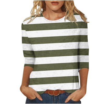 TANGNADE outlet clearance Womens Tops 3/4 Sleeve Shirts Crew Neck Loose Casual Blouses Basic Tees Tunic Tops to Wear with Leggings shirts for women dressy casual Army Green