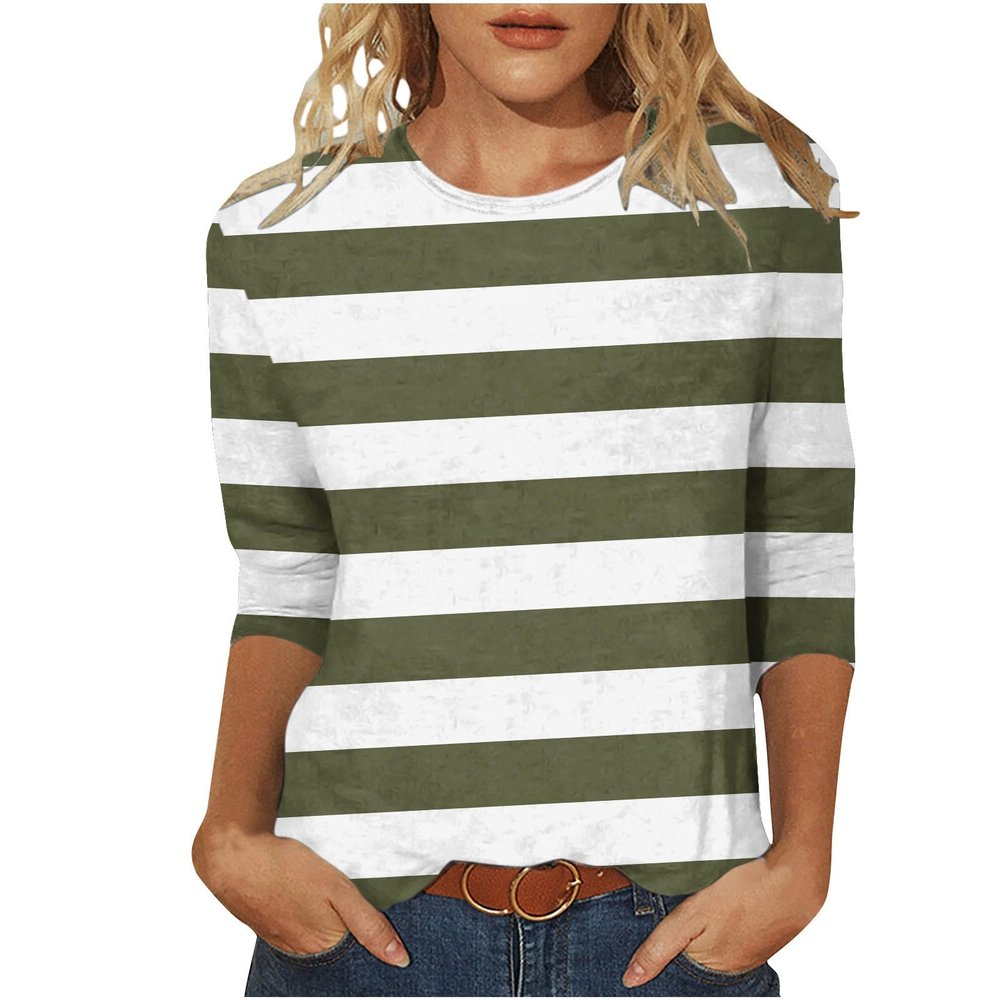 TANGNADE outlet clearance Womens Tops 3/4 Sleeve Shirts Crew Neck Loose Casual Blouses Basic Tees Tunic Tops to Wear with Leggings shirts for women dressy casual Army Green