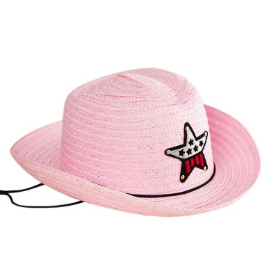 Toddler traw Cowboy owgirl Hat for Boys Girls Western traw Sun Hat with Chin Strap (Pink, One Size)
