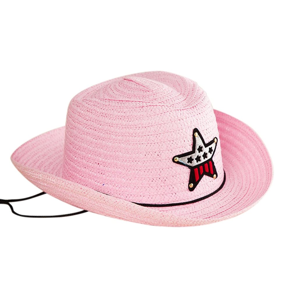 Toddler traw Cowboy owgirl Hat for Boys Girls Western traw Sun Hat with Chin Strap (Pink, One Size)