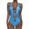 2024 Women's Sexy Snakeskin Print Plunge Neck Cut Out Backless Halter Strappy High Cut One Piece Swimsuit Swimwear