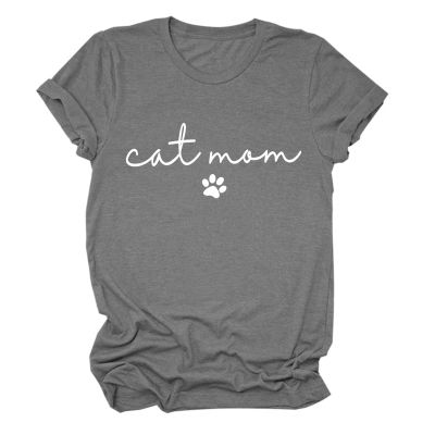 Cat Mom T-Shirt Womens Funny Cat Lovers Shirt Casual Crew Neck Tees Funny Letter Graphic Tops Cat Mom Gifts