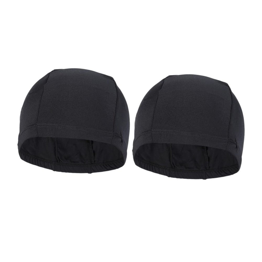 KICHOUSE 2pcs Stretchable Polyester Swim Caps for Men and Women Comfortable Fit for Long Hair Quick-Drying Uv for Swimming and Black