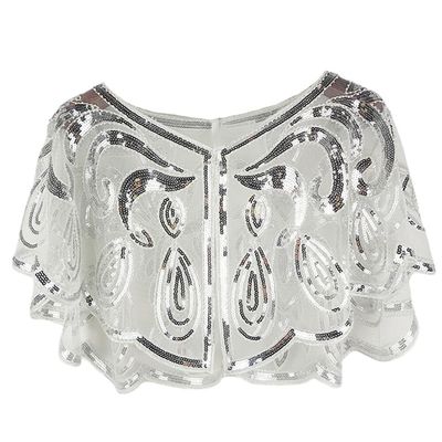 1920s Shawl Wraps For Womens, Sequins Vintage Beaded Evening Cape For Banquet Carnival, Bridal Shawl For Dress