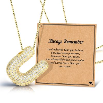 Bubble Letter Necklace Gold Initial Necklaces for Women Puffy A-Z Letter Pendant Balloon Initial Charm Necklace Trendy Jewelry Stocking Stuff Birthday Christmas Gifts for Friends Valentines Day Gifts for Her