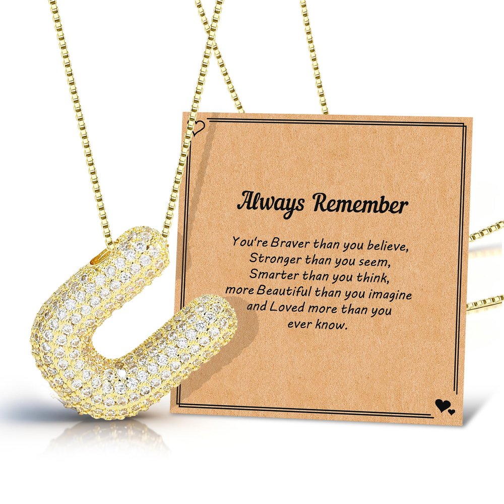 Bubble Letter Necklace Gold Initial Necklaces for Women Puffy A-Z Letter Pendant Balloon Initial Charm Necklace Trendy Jewelry Stocking Stuff Birthday Christmas Gifts for Friends Valentines Day Gifts for Her
