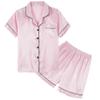 Hupohoi Unisex Kids Boys and Girls Pajama Sets Summer Short Sleeve With Shorts Sleepwear Silky Button Down Loungewear, 2pcs-Pink, 14 view 1