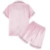 Hupohoi Unisex Kids Boys and Girls Pajama Sets Summer Short Sleeve With Shorts Sleepwear Silky Button Down Loungewear, 2pcs-Pink, 14 view 2