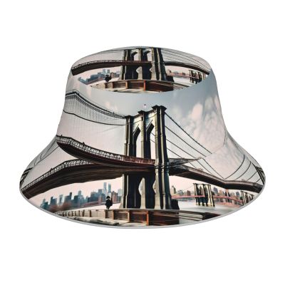 Brooklyn Bridge S Print Wide Brim Foldable,Sun Bucket Hat,Summer Sun Beach Fishing Cap for Men and Women Fisherman