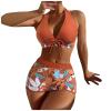 Bikini Sets for Women,2024 Summer Sexy Push Up V Neck Halter Tie Up Top Two Piece Swimsuit,Trendy Floral Print Hawaiian Tropical High Waisted Tummy Control Swim Shorts Beachwear(Ginger,X-Large) view 1