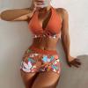 Bikini Sets for Women,2024 Summer Sexy Push Up V Neck Halter Tie Up Top Two Piece Swimsuit,Trendy Floral Print Hawaiian Tropical High Waisted Tummy Control Swim Shorts Beachwear(Ginger,X-Large) view 2