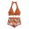 Bikini Sets for Women,2024 Summer Sexy Push Up V Neck Halter Tie Up Top Two Piece Swimsuit,Trendy Floral Print Hawaiian Tropical High Waisted Tummy Control Swim Shorts Beachwear(Ginger,X-Large) view 3