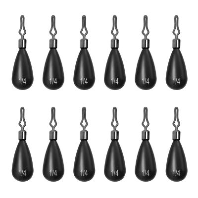 Fishfun 12Pcs Tungsten Drop Shot Weights Sinkers for Bass Fishing, Tungsten Dropshot Fishing Weights, Black Clip On Tear, 1/4 oz