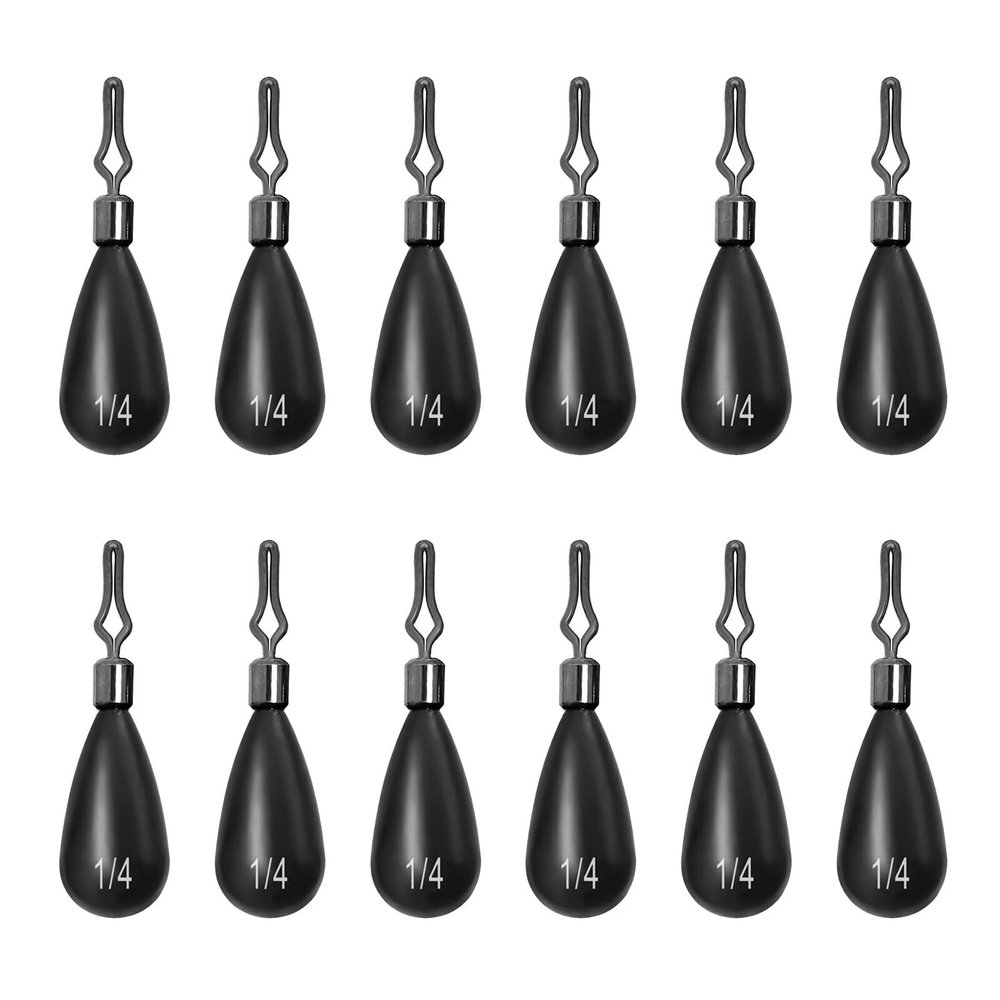 Fishfun 12Pcs Tungsten Drop Shot Weights Sinkers for Bass Fishing, Tungsten Dropshot Fishing Weights, Black Clip On Tear, 1/4 oz